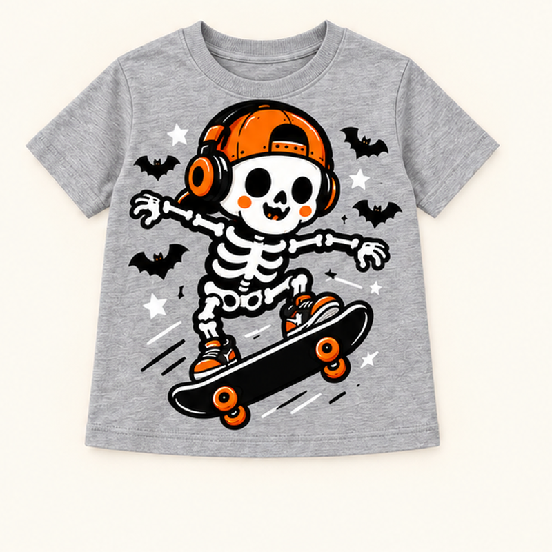 Camiseta de niño Skeleton Skateboarder, color Gris