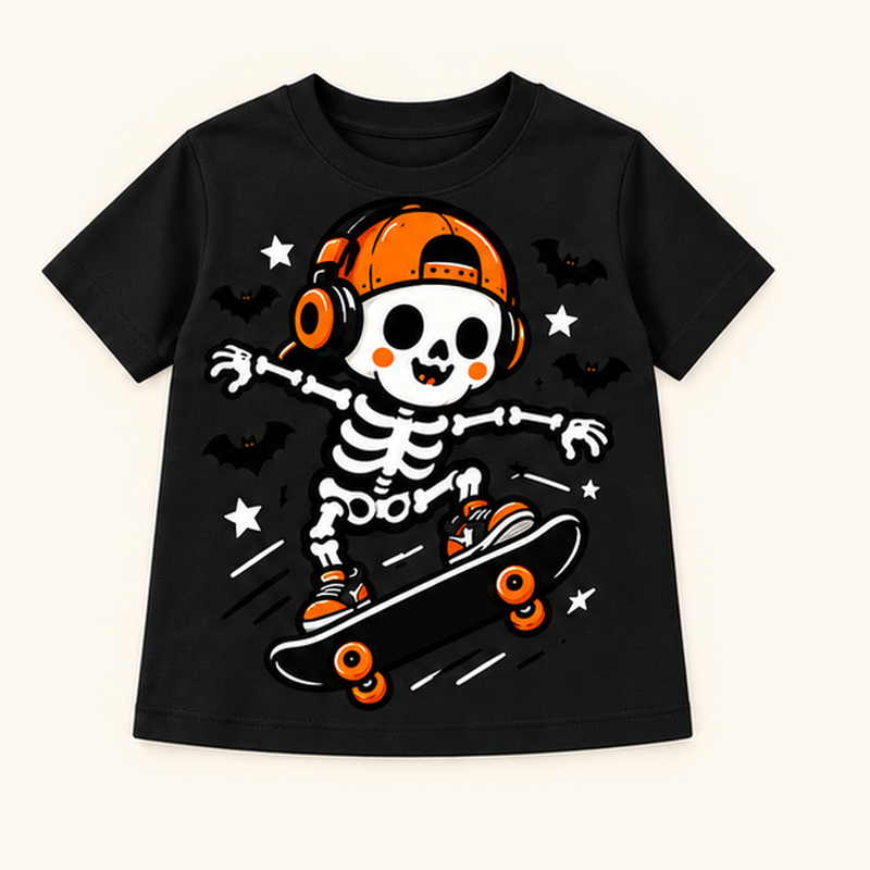 Camiseta de niño Skeleton Skateboarder, color Negra