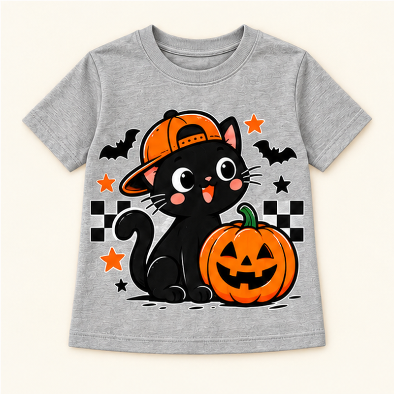 Camiseta de niño Black Cat Pumpkin, color Gris