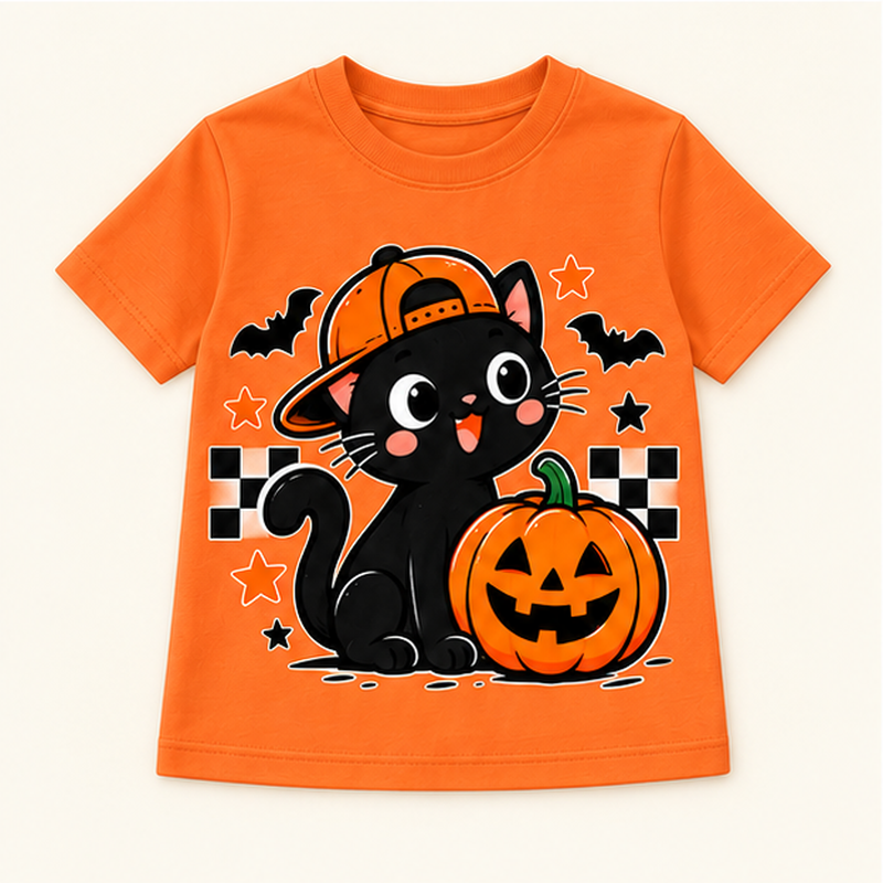 Camiseta de niño Black Cat Pumpkin, color Naranja