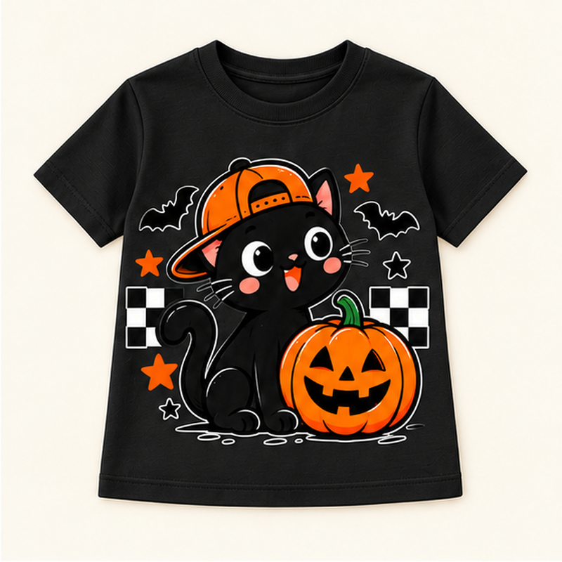Camiseta de niño Black Cat Pumpkin, color Negra