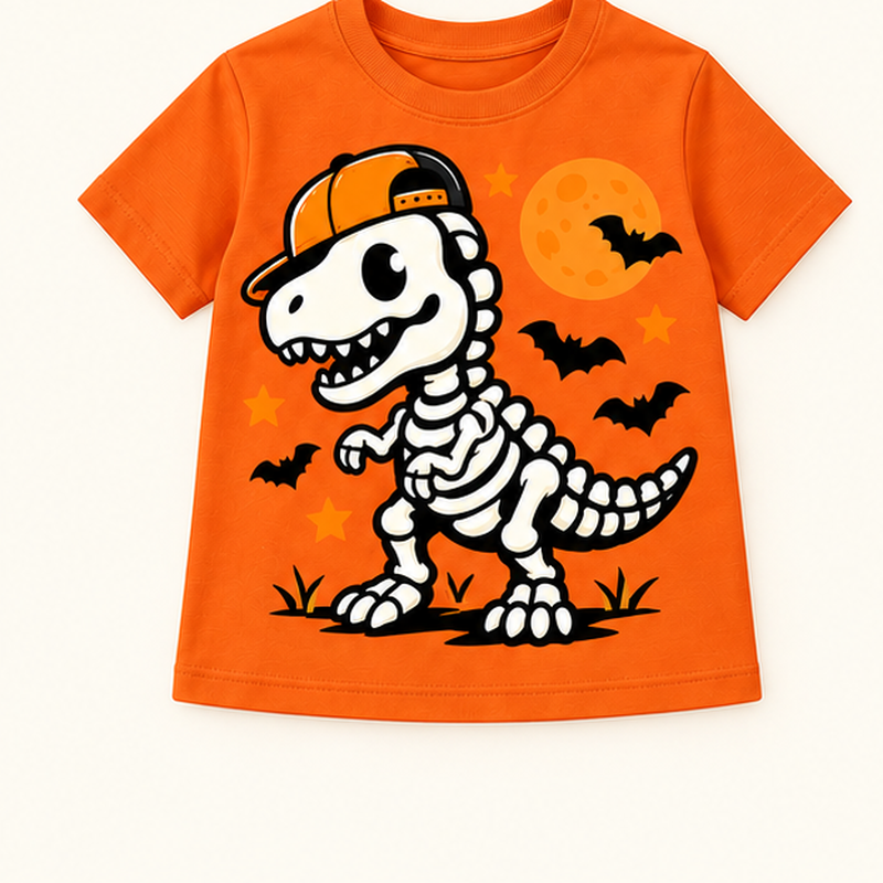Camiseta de niño Skeleton Dinosaur Olive, color Naranja