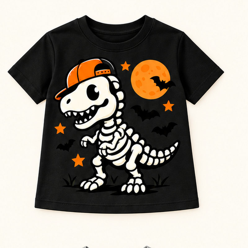 Camiseta de niño Skeleton Dinosaur Olive, color Negra