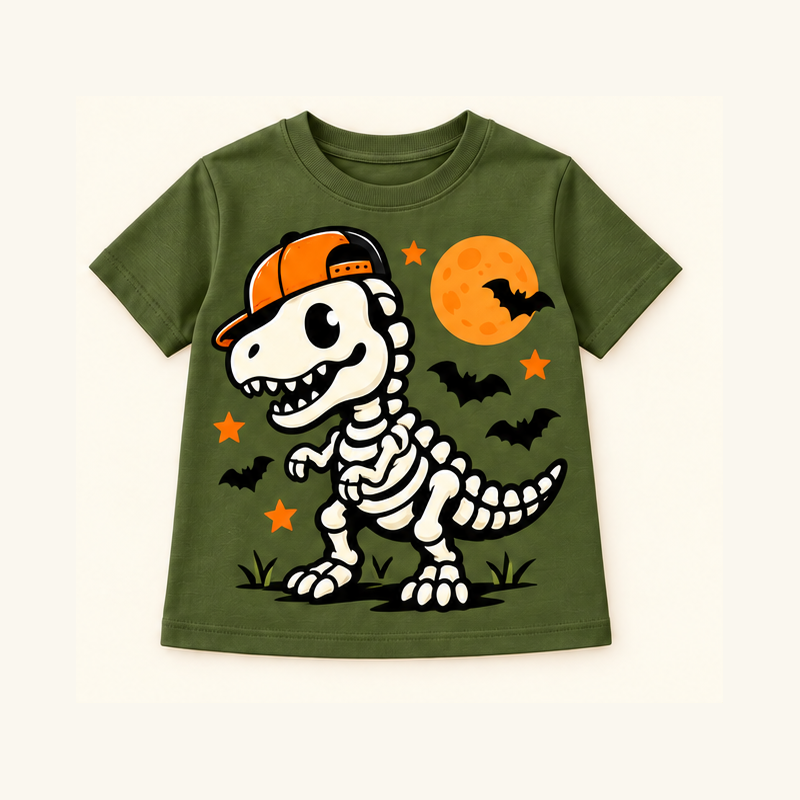 Camiseta de niño Skeleton Dinosaur Olive, color Verde Oliva
