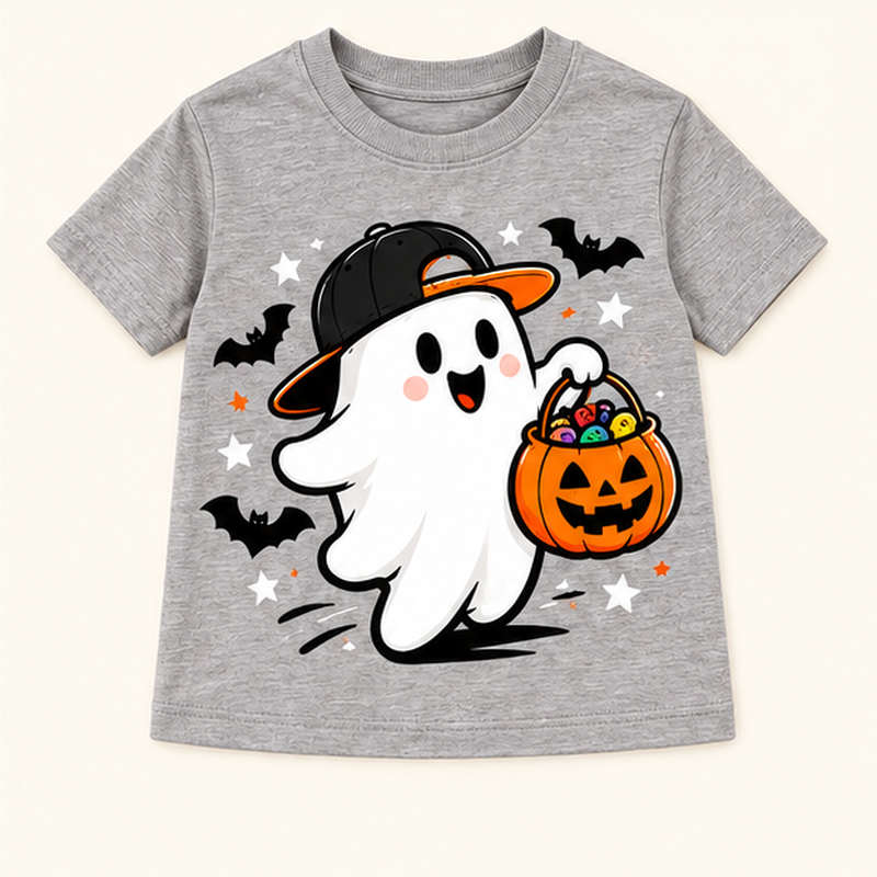 Camiseta de niño Ghost Pumpkin Pail, color Gris