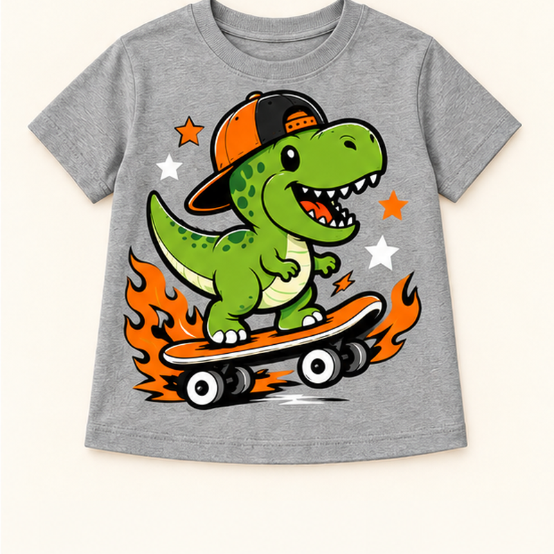Camiseta de niño Dinosaur Skateboard, color Gris
