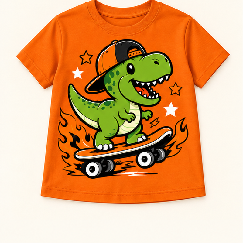 Camiseta de niño Dinosaur Skateboard, color Naranja