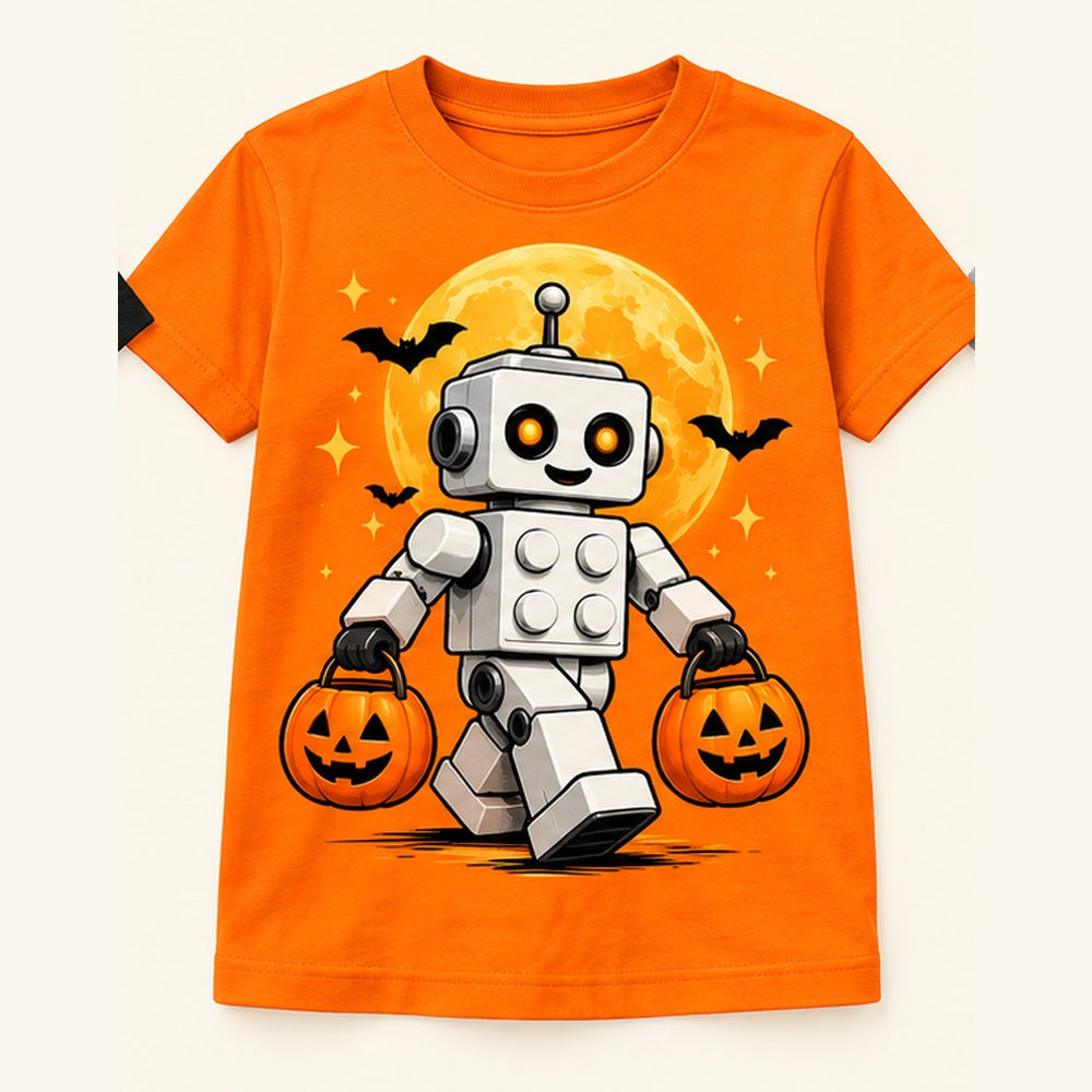 Camiseta de niño Blocky Robot Halloween, color Naranja