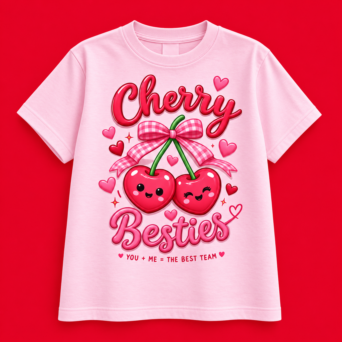 Camiseta Cherry Besties rosada Festiva