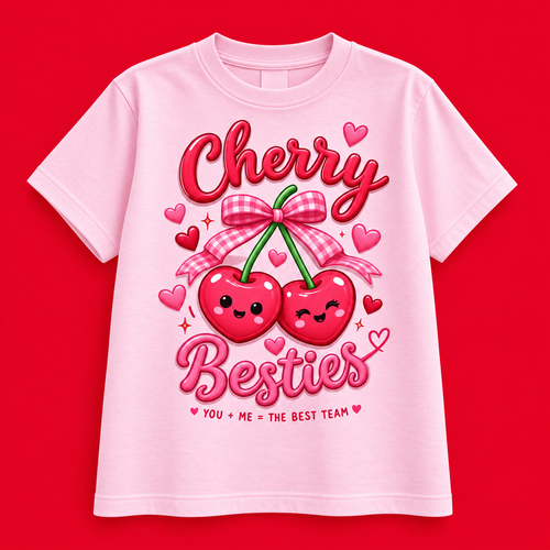 Camiseta Cherry Besties rosada Festiva