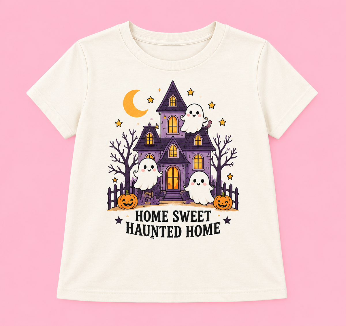 Camiseta Haunted Home Retro crema