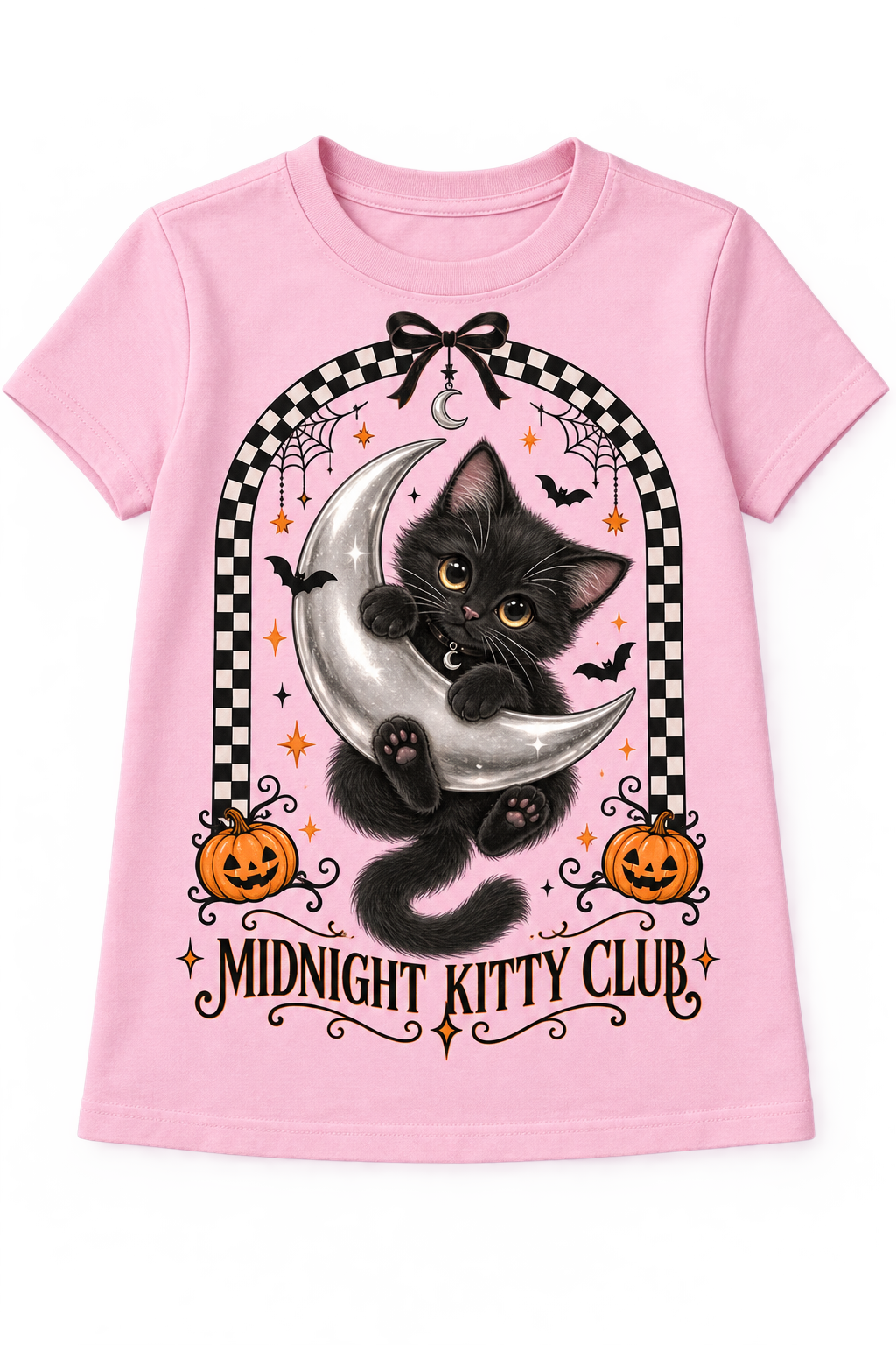 Camiseta Midnight Kitty Club rosada – diseño corregido