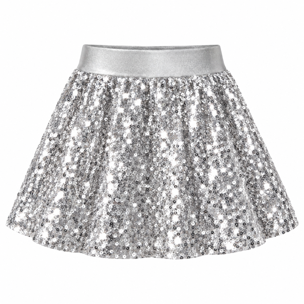 Falda Silver Spark de lentejuelas con pretina plateada lisa