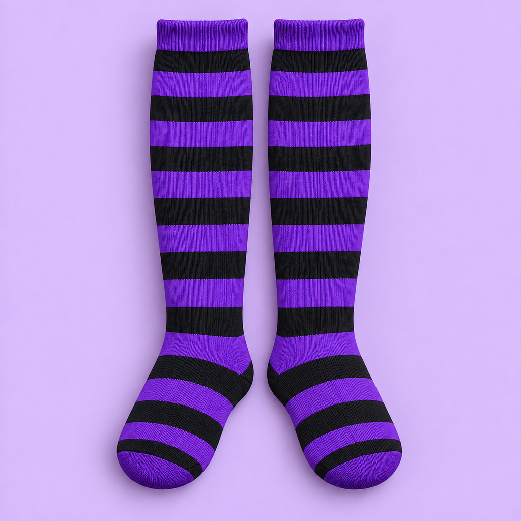 Medias de rayas morado con negro