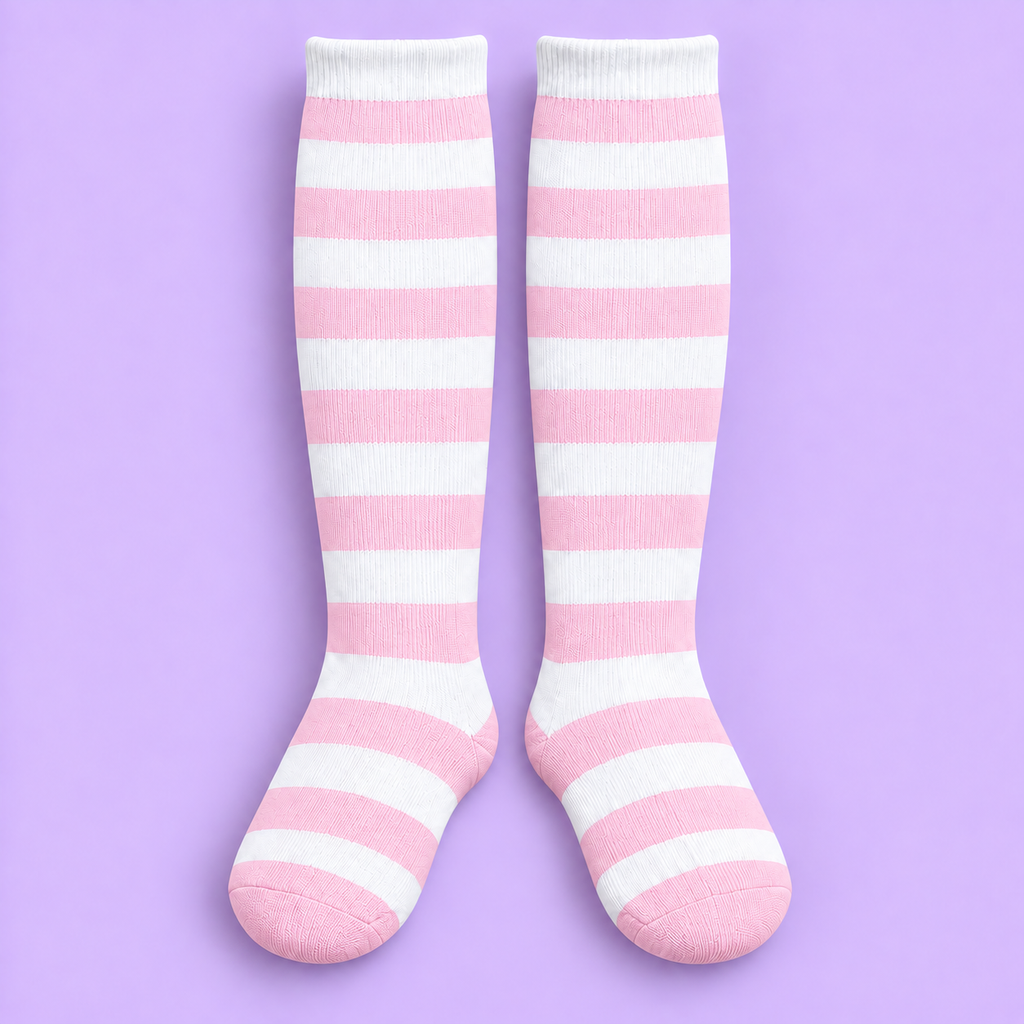 Medias de rayas rosado claro con blanco