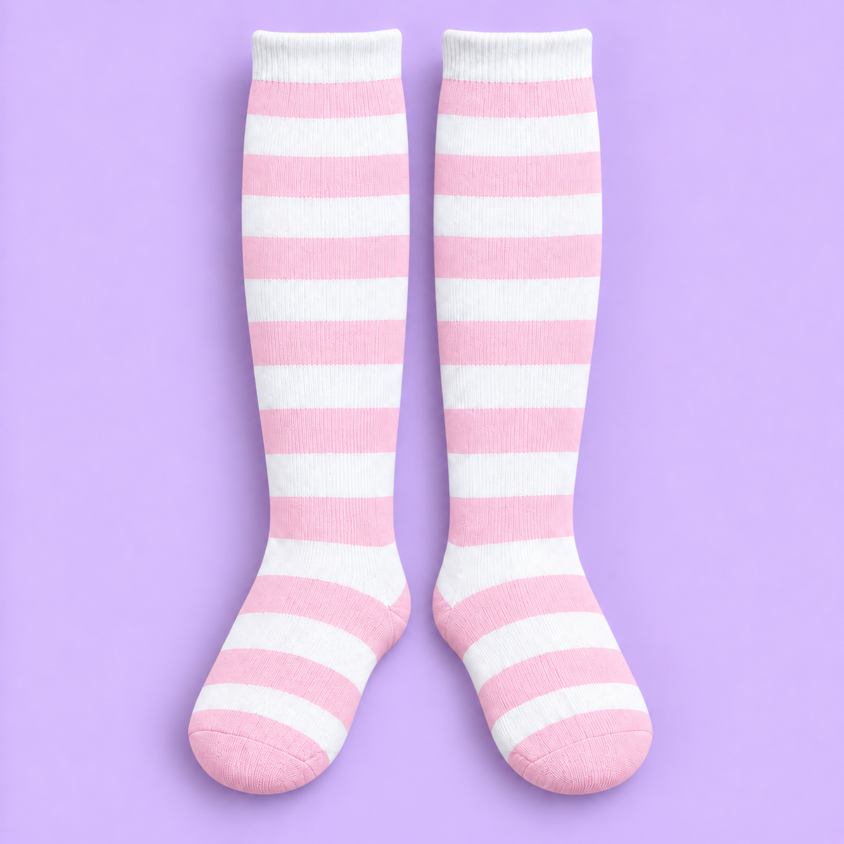Medias de rayas rosado claro con blanco