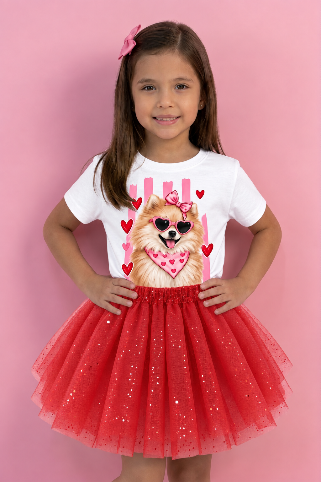 Modelo usando camiseta blanca Pomeranian Love de Festiva