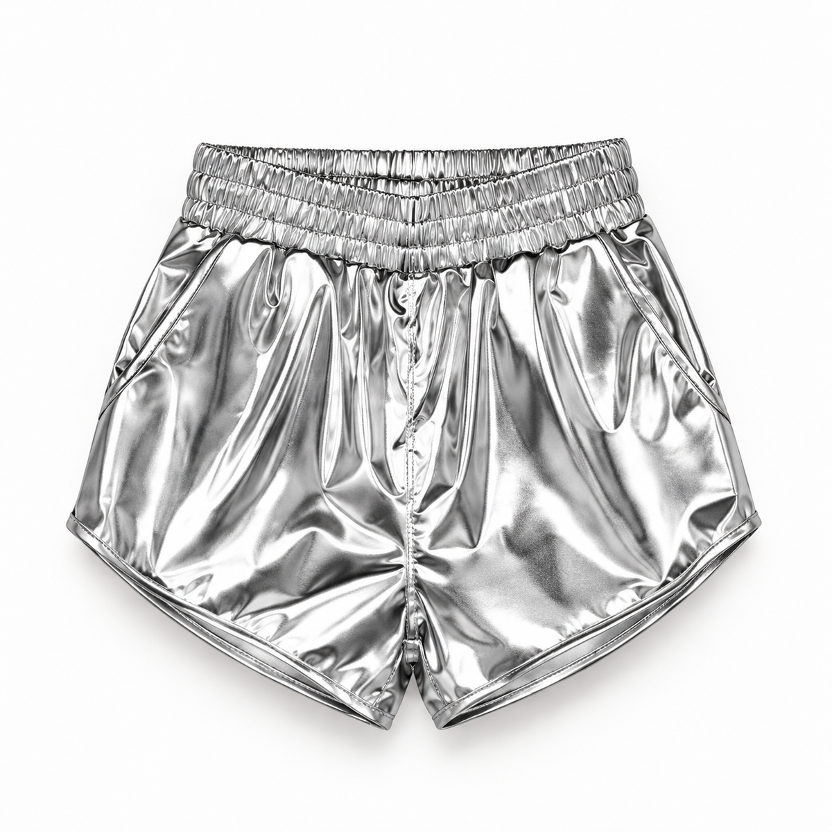 Short metalizado plateado para niña