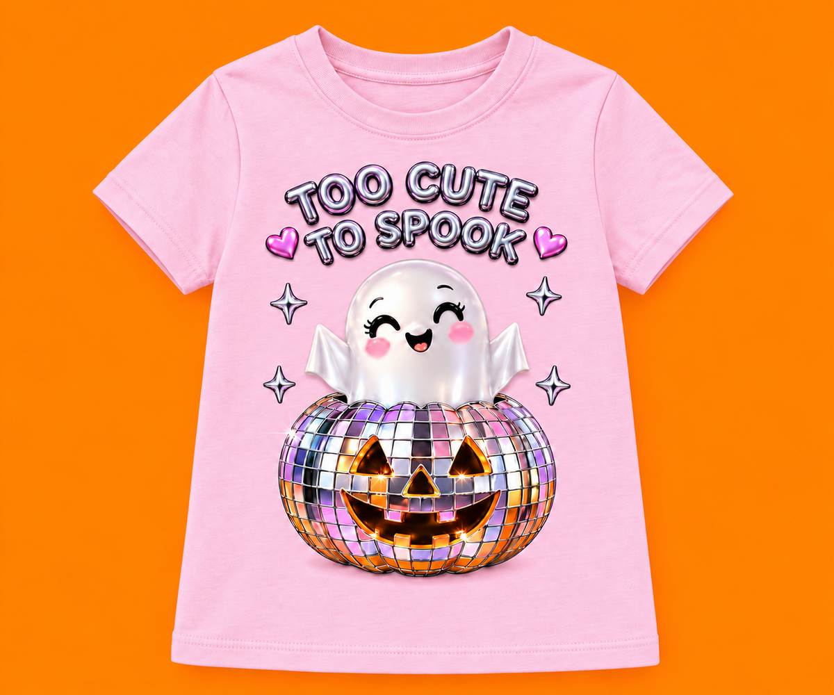Camiseta Too Cute to Spook color rosada