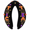 Vincha negra Halloween con TRICK a la izquierda y TREAT a la derecha
